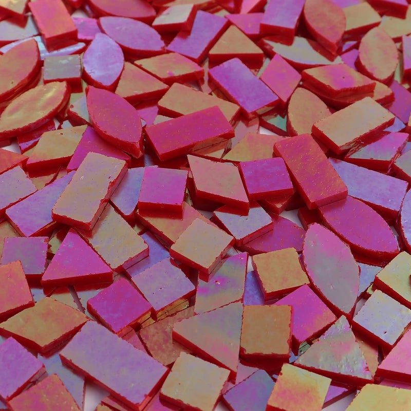 LITMIND Iridescent Glass Mosaic Tiles for Crafts, 240 Pieces 5 Shapes Mixed Red Stained Glass Pieces, Mosaic Kits for Adults (Iridescent Red) - Image 5